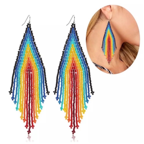 🌈2/$30 New Free People Beaded Rainbow Earrings - Picture 2 of 2